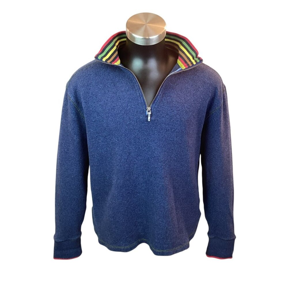 Robert Graham Mens L/G Blue Waffle Knit Half Zip Pullover Sweater